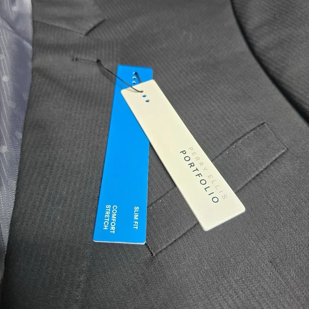 Perry Ellis Portfolio Mens Blazer 44S Slim Fit Black Shadow‎ Cord NWT